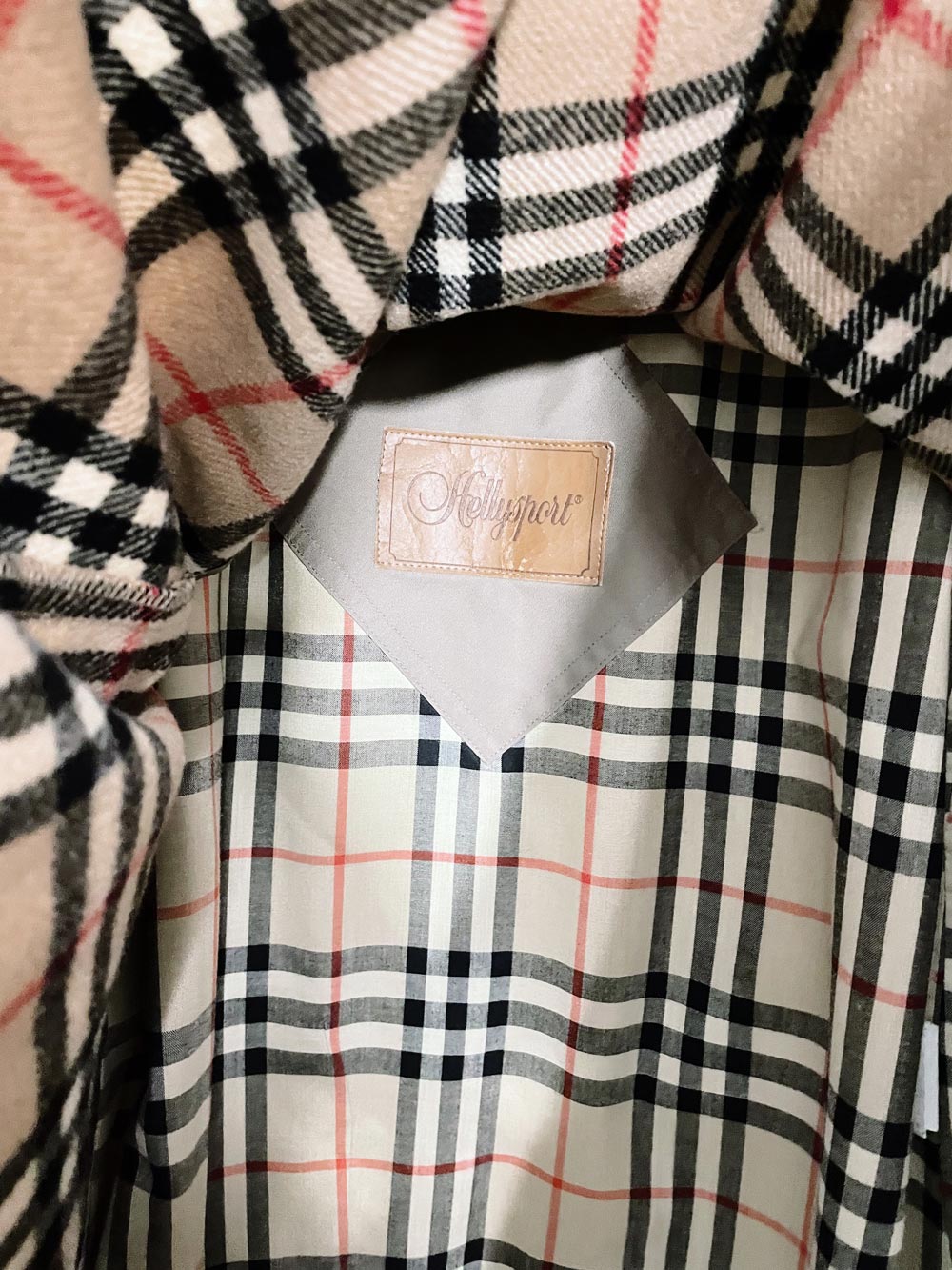 vintage hellysport wool-bend nova check lined trench coat