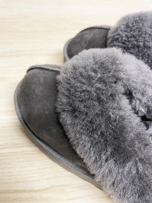 100% shearling platform slippers - good market thrift store