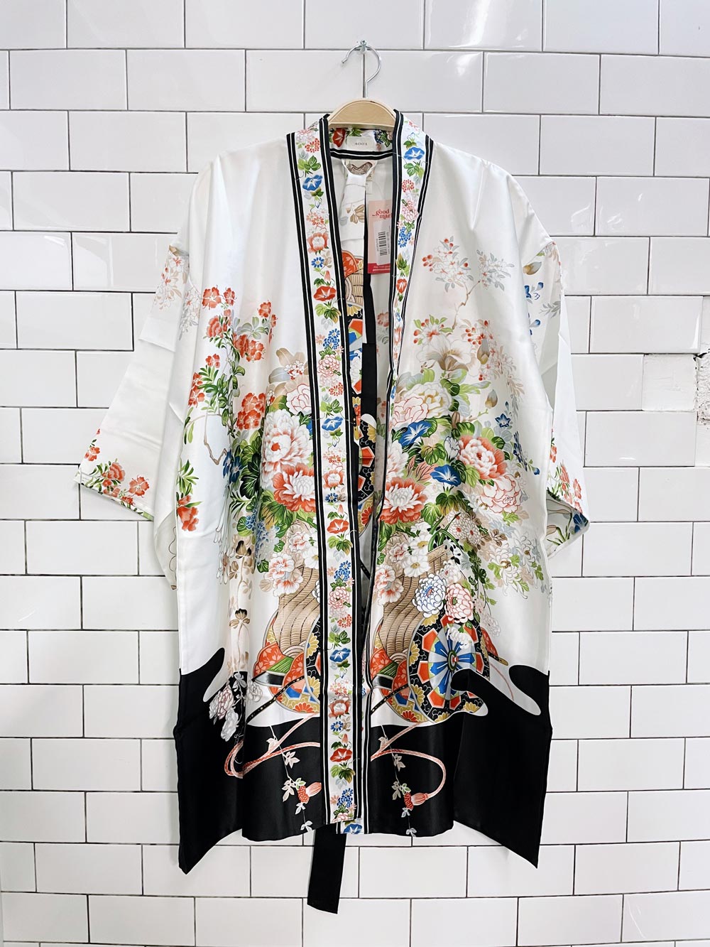 japanese polyester satin belted kimono robe
