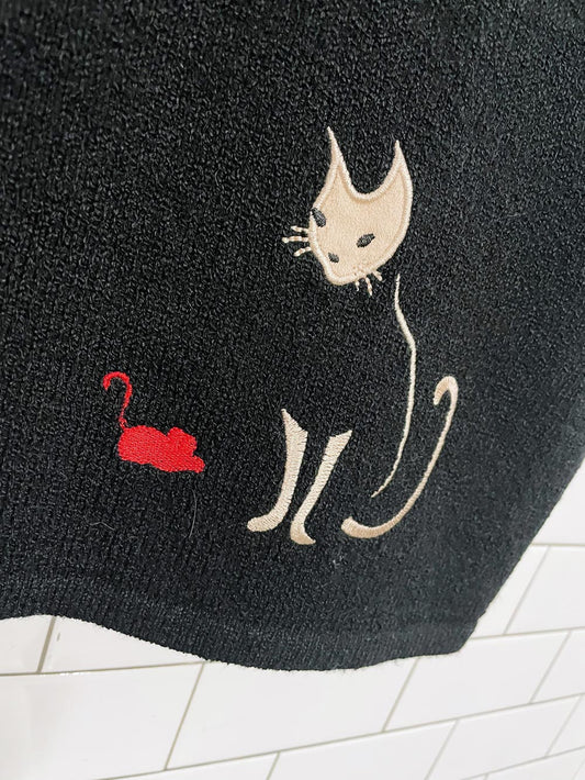 vintage tanjay embroidered cat knit cardigan