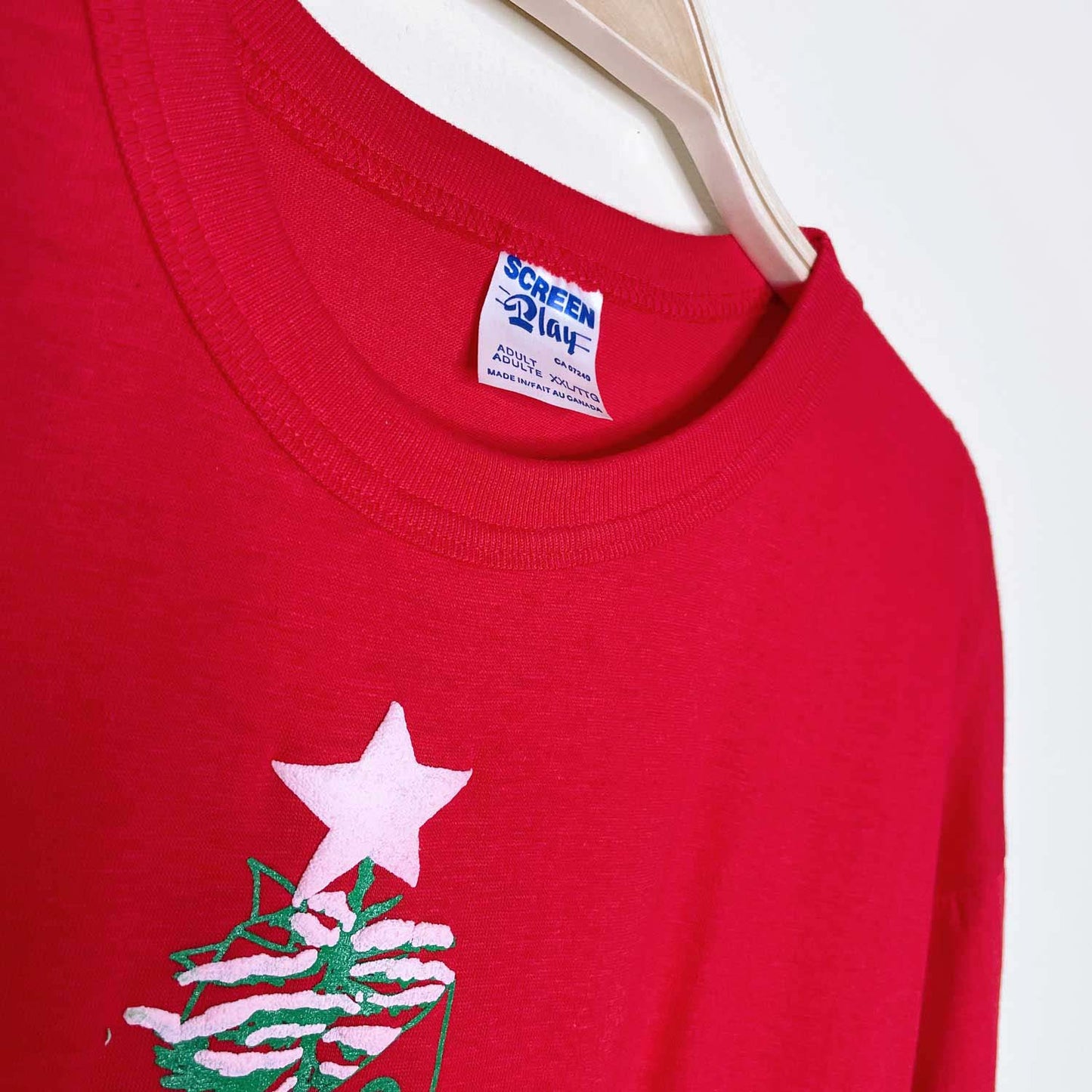 vintage 90s christmas tree ringer tee - size xxl