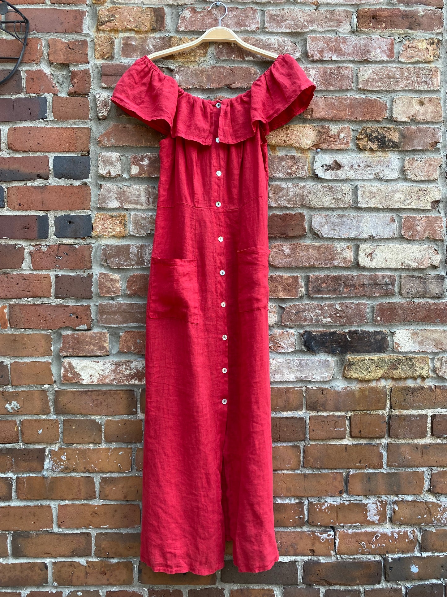 martina innocenti 100% linen off shoulder midi dress