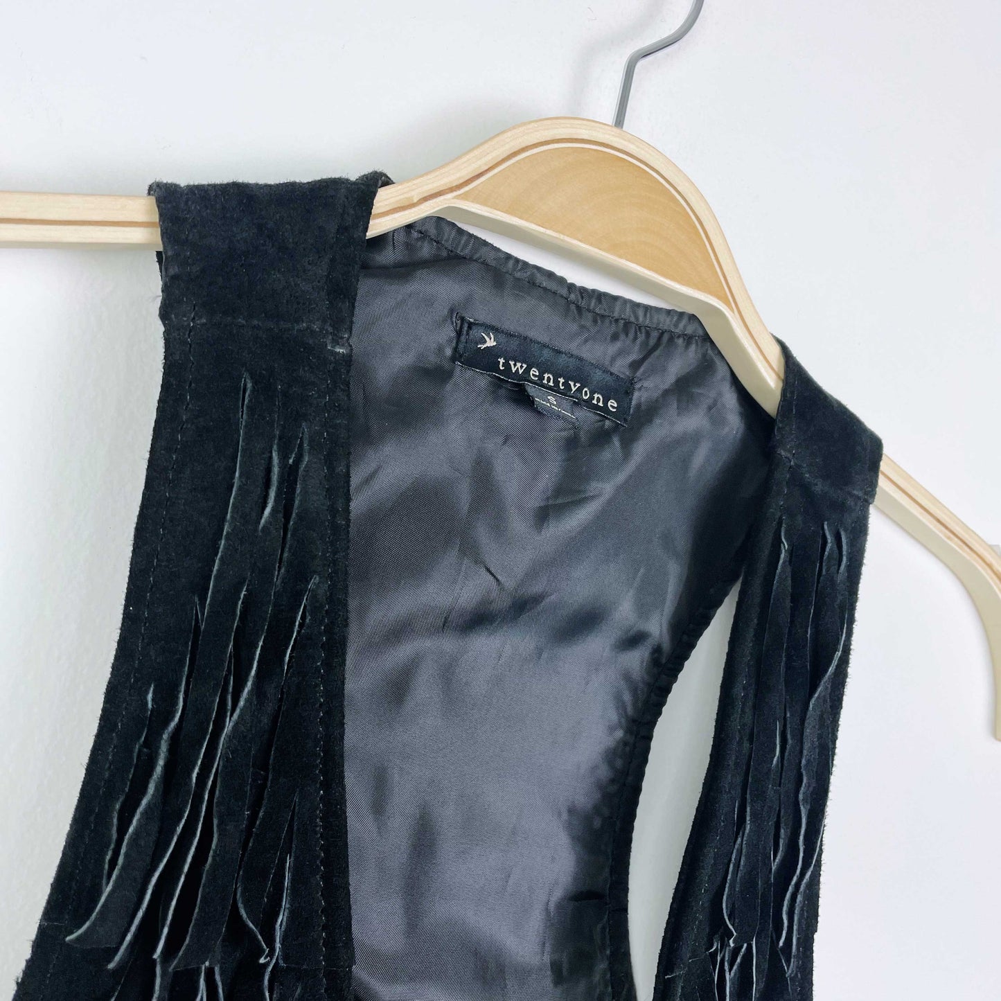 forever 21 black suede fringe festival vest - size small