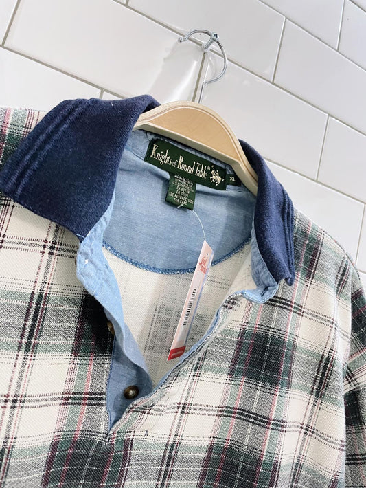 vintage knights OTRT plaid knit trim polo