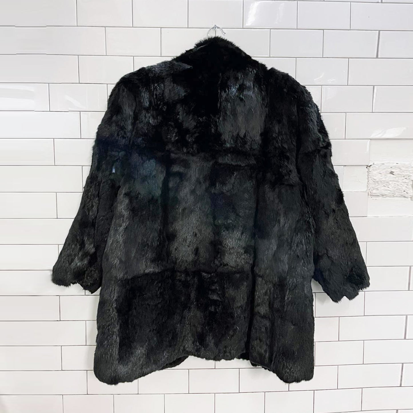 vintage 80s power shoulder rabbit fur coat