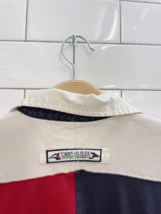vintage 90s tommy hilfiger patchwork long sleeve polo