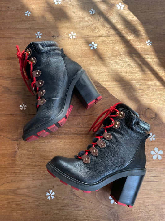 aldo 'gucci' lace up heeled leather hiker boots