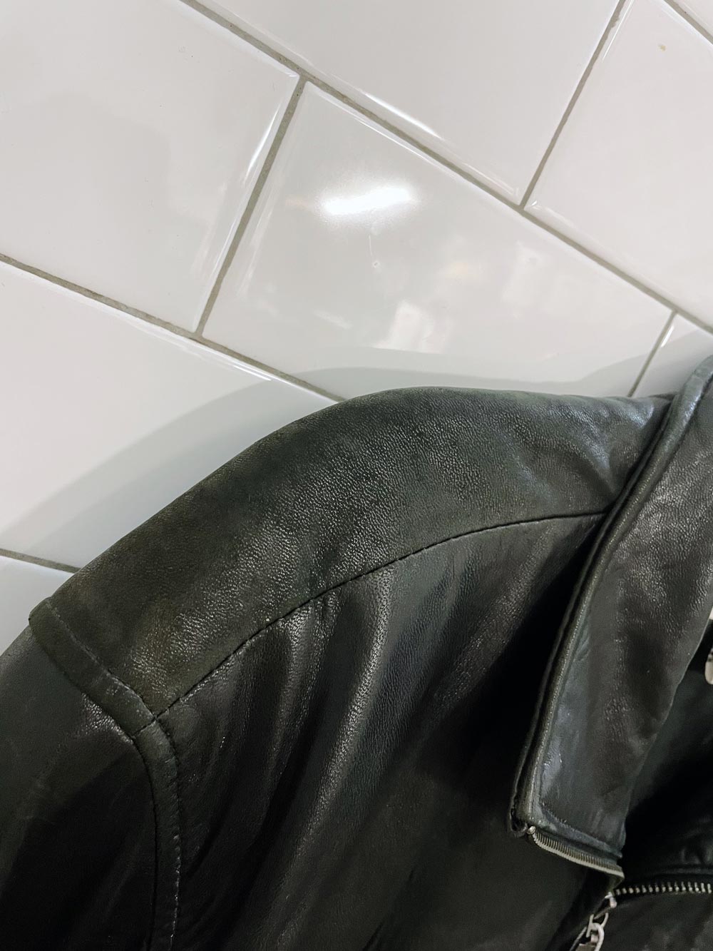 calvin klein butter leather minimal zip jacket