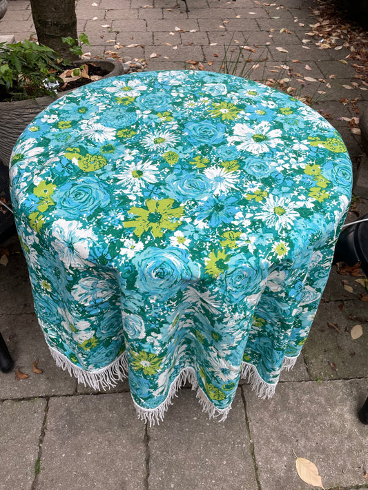 vintage 60s retro fringe round table cloth