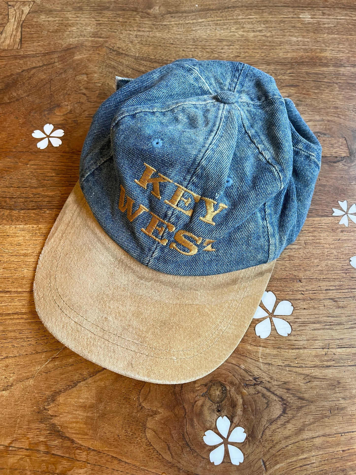 vintage 90s key west denim suede cap