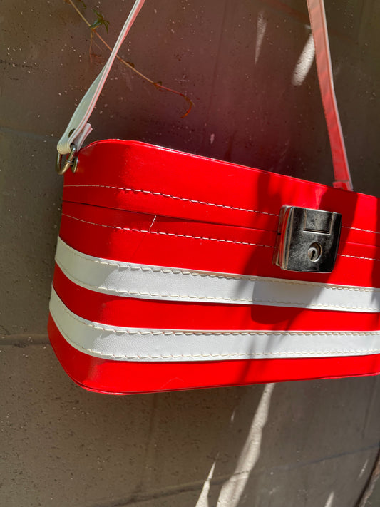 vintage retro stripe make up luggage tote
