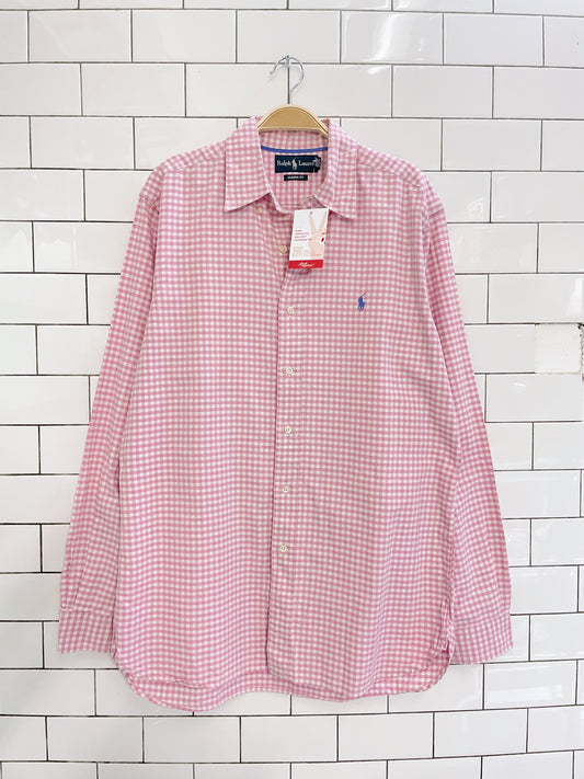 ralph lauren classic fit pink gingham shirt