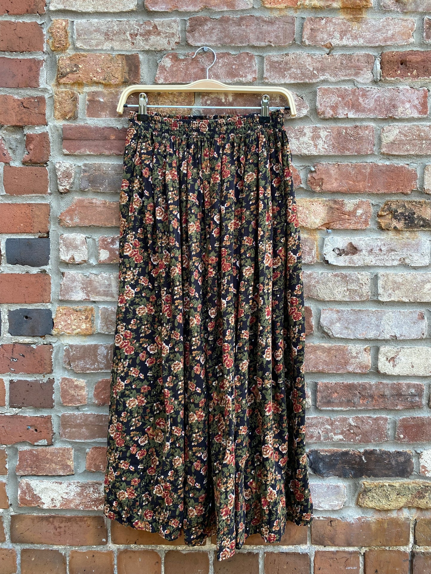 vintage floral flowy midi skirt