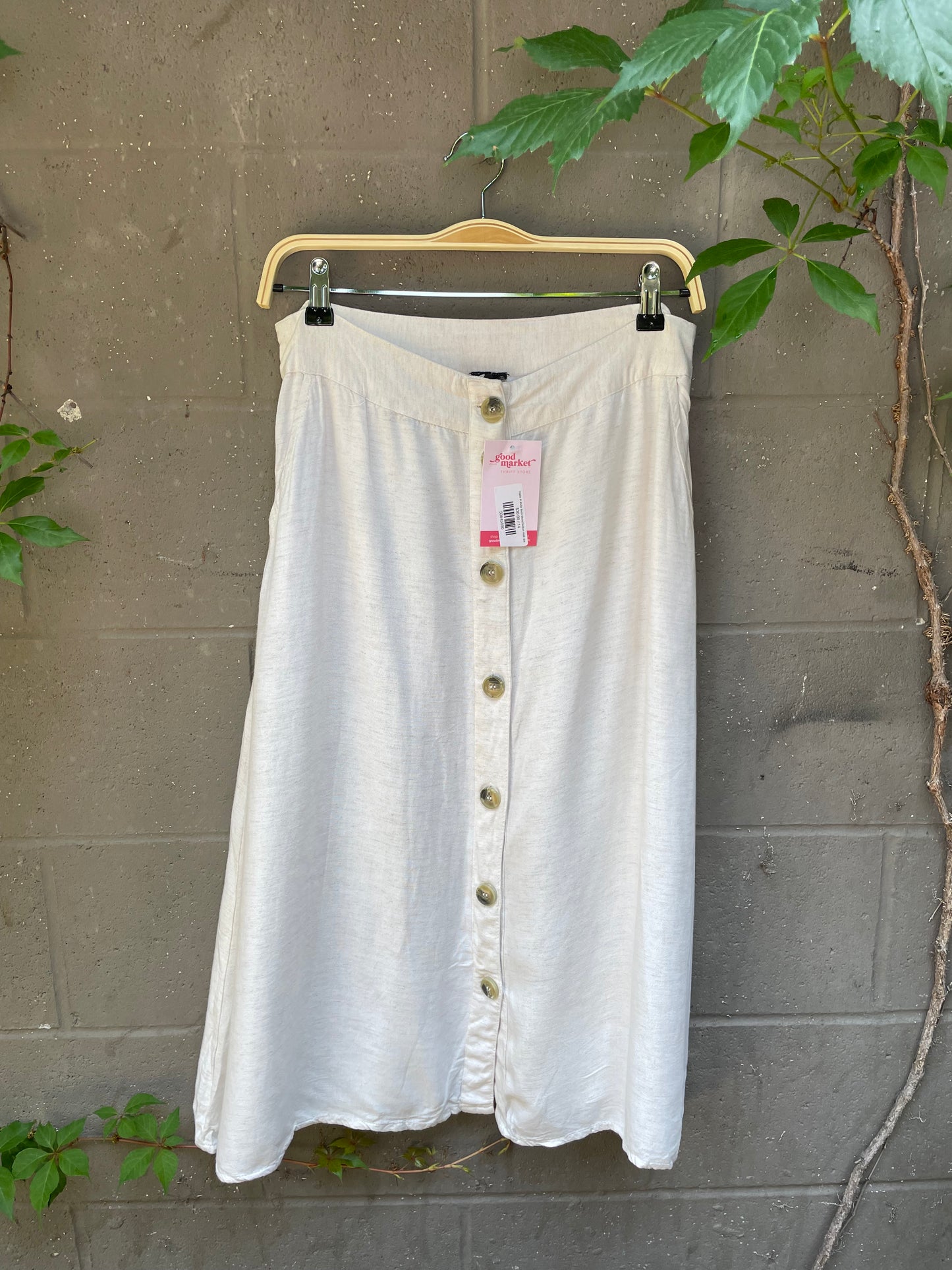 made in india linen-blend button midi skirt