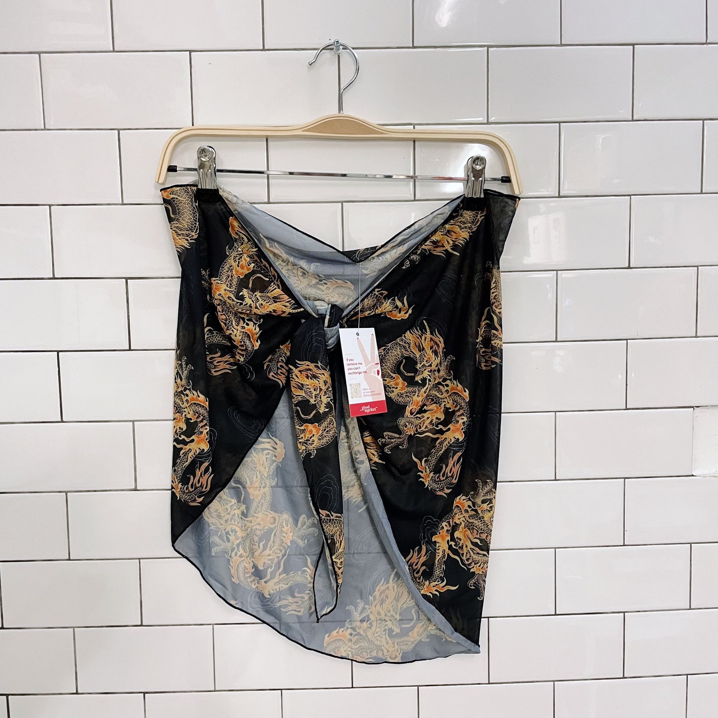 y2k sheer dragon print beach coverup