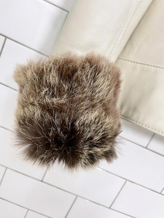 vintage 00s danier rabbit cuff leather jacket