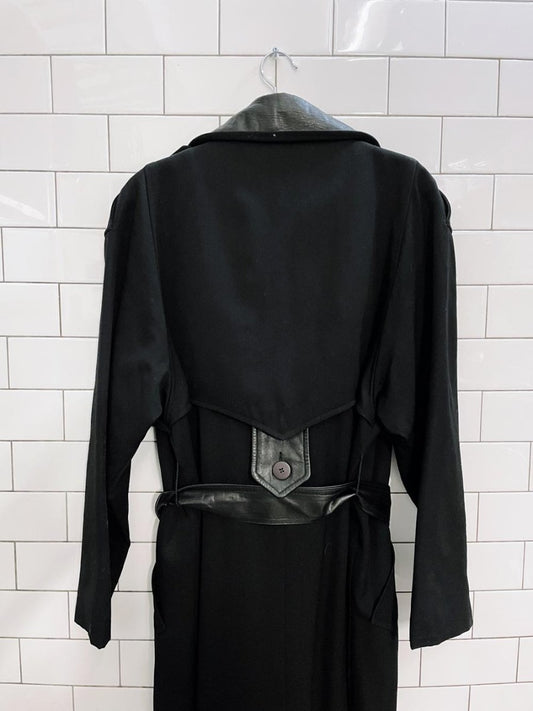 vintage luba paris leather trim belted wool trench coat - good market thrift store