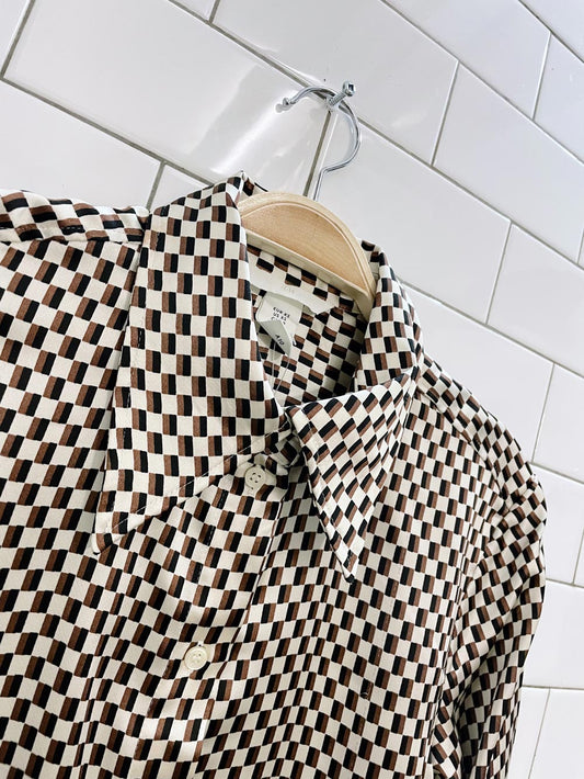 nwt h&m satin geometric check blouse