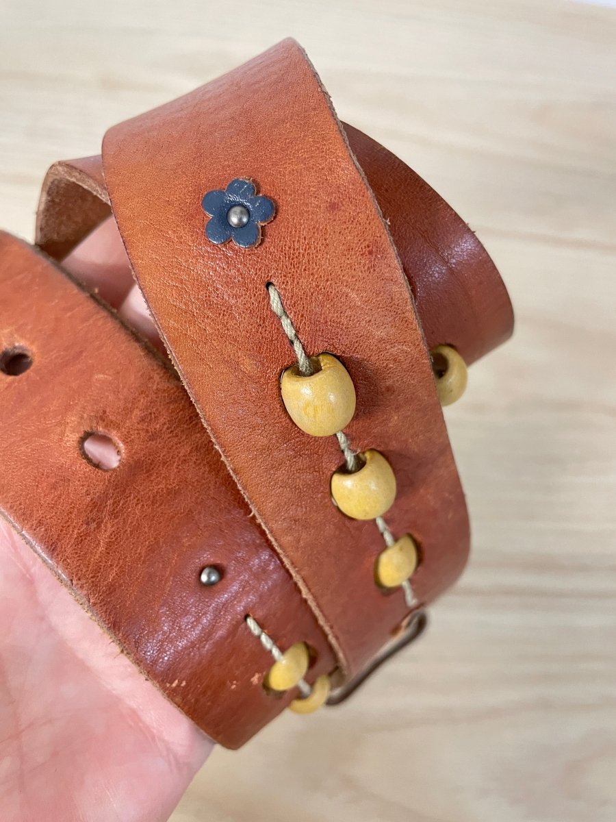 boho beaded + flowers leather belt - good market thrift store