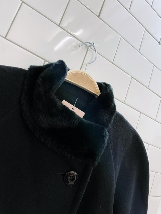 vintage goodman wool - cashmere faux fur trim long coat - good market thrift store