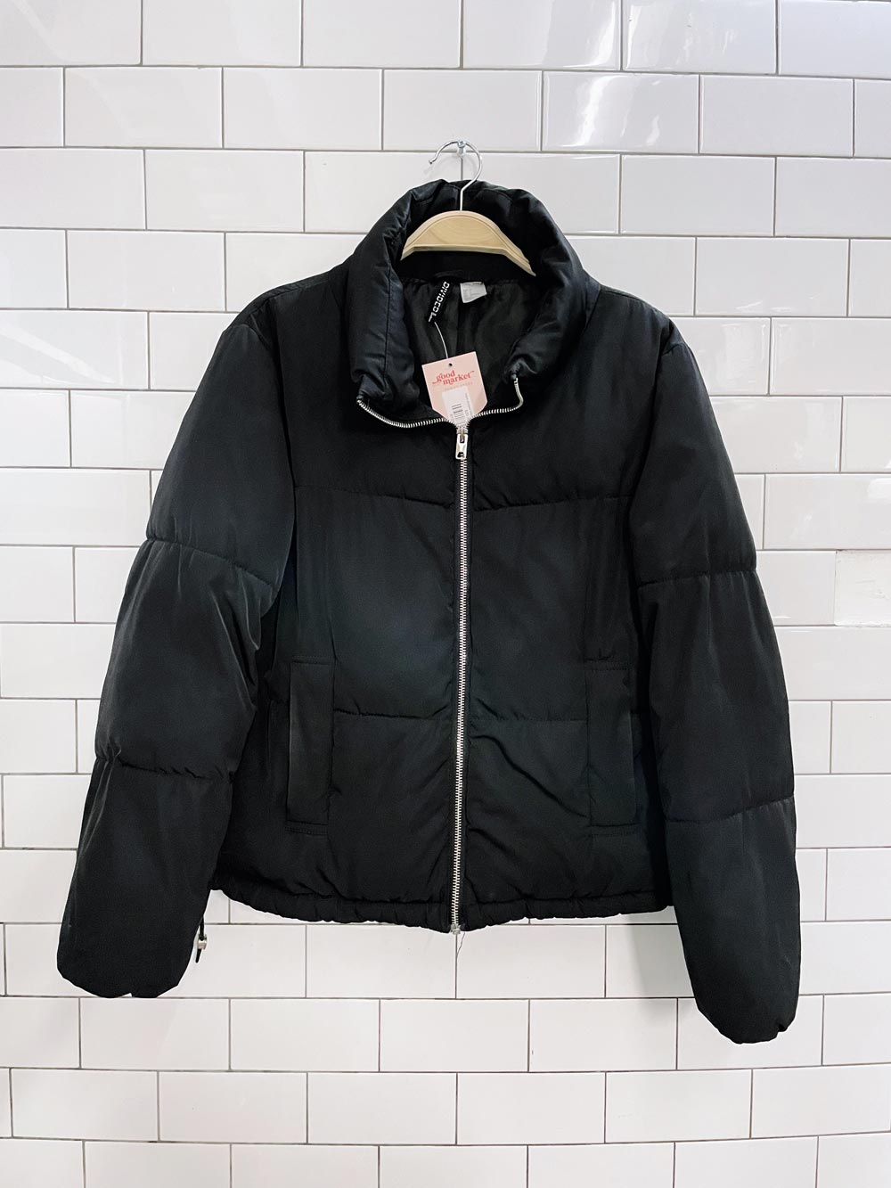 h&m divided black short puffer coat
