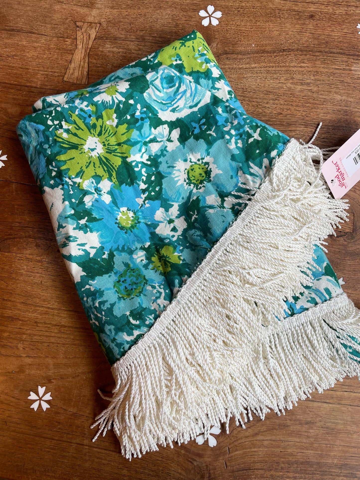 vintage 60s retro fringe round table cloth