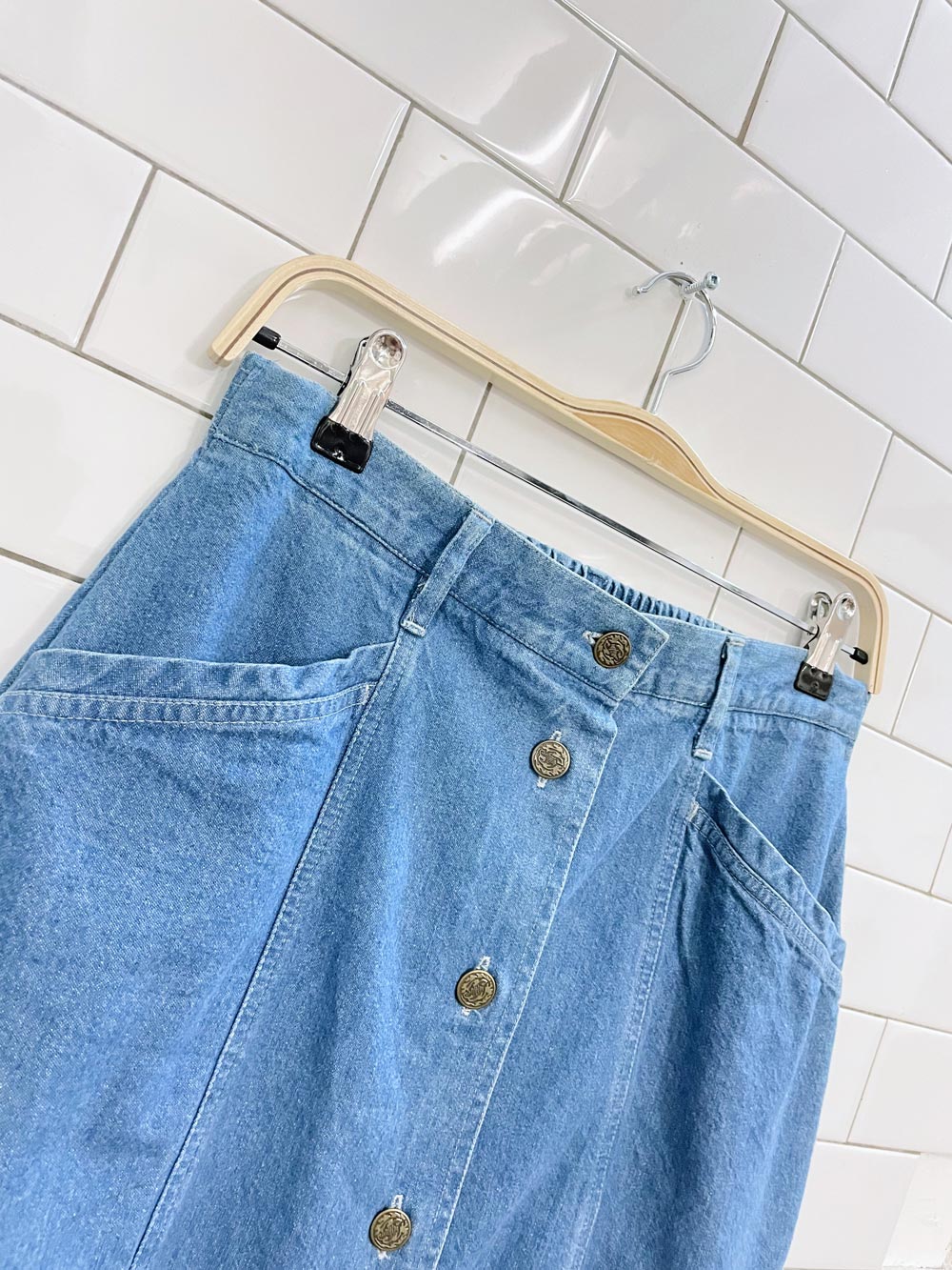 vintage 90s ll bean button denim midi skirt