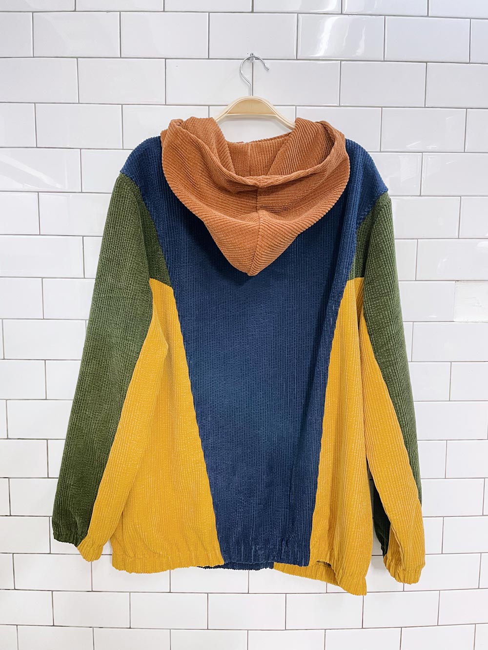 chunky cord patchwork pullover sweatshirt