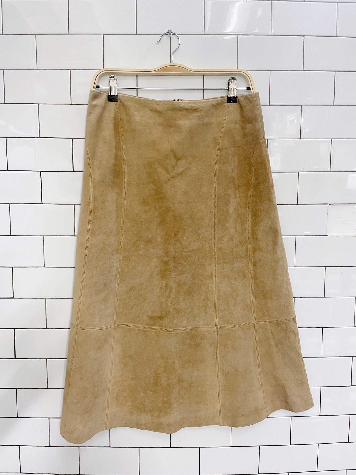 vintage liz claiborne tan suede midi skirt
