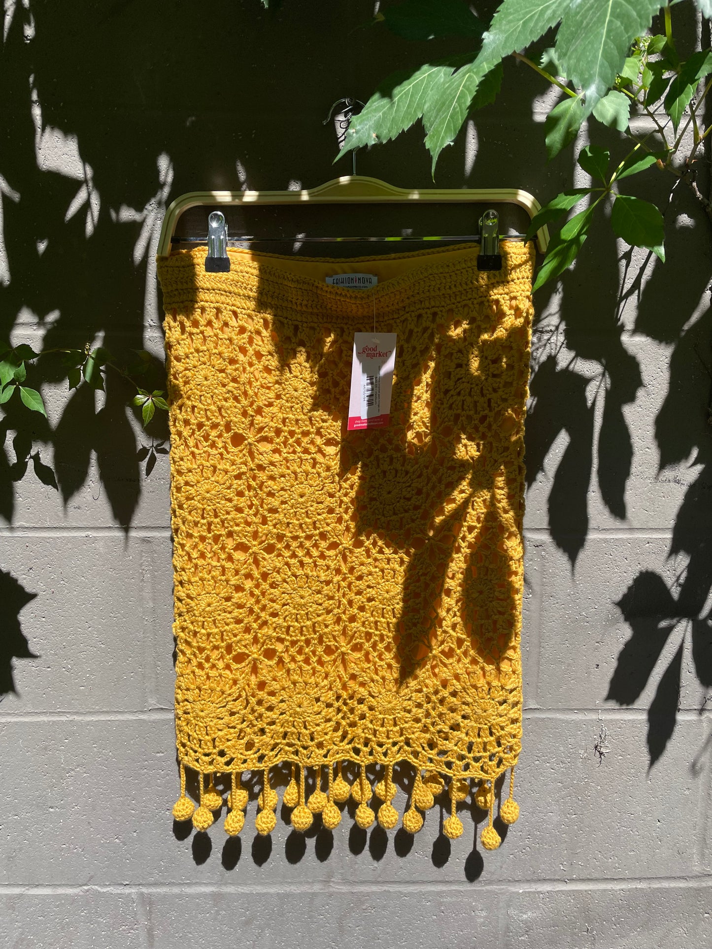 fashion nova crochet pom fringe skirt