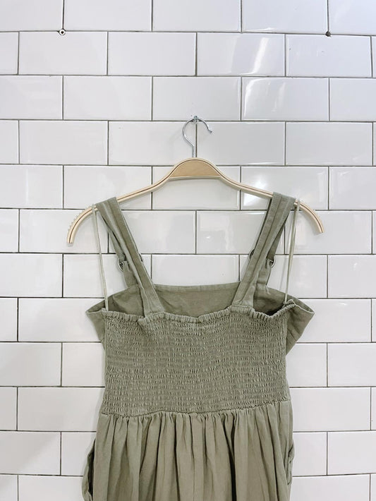 japna sage linen-blend overalls