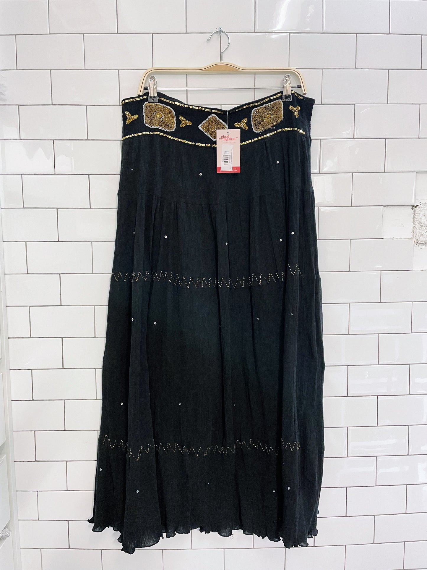 vintage want boho sequin beaded maxi skirt