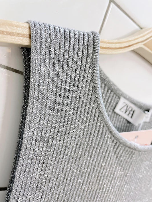 zara silver metallic ribbed crop tank