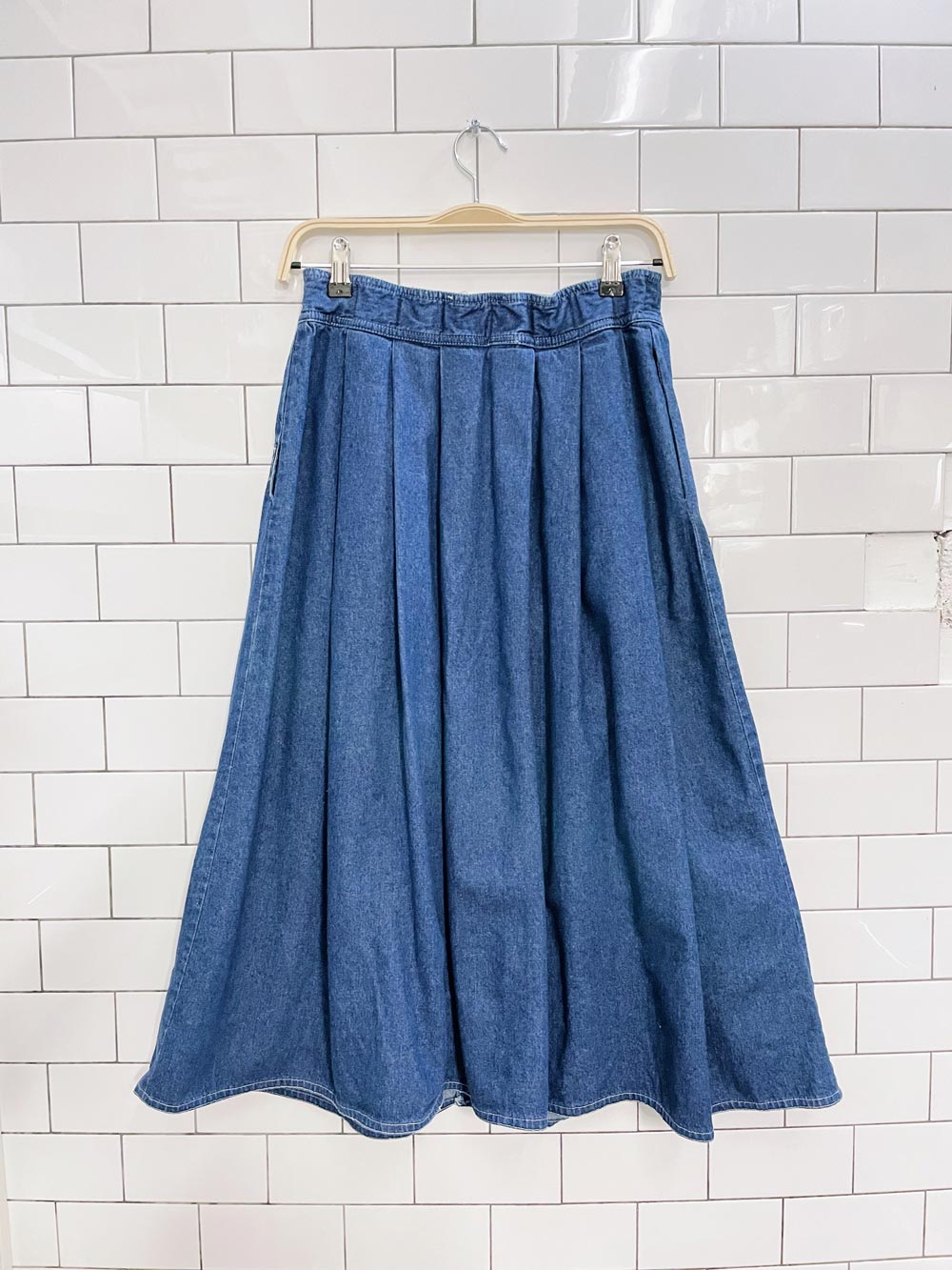 vintage linda lundstrom button denim midi skirt