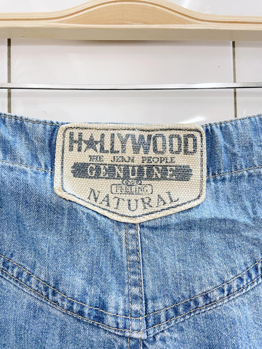 vintage 90s hollywood button denim midi skirt
