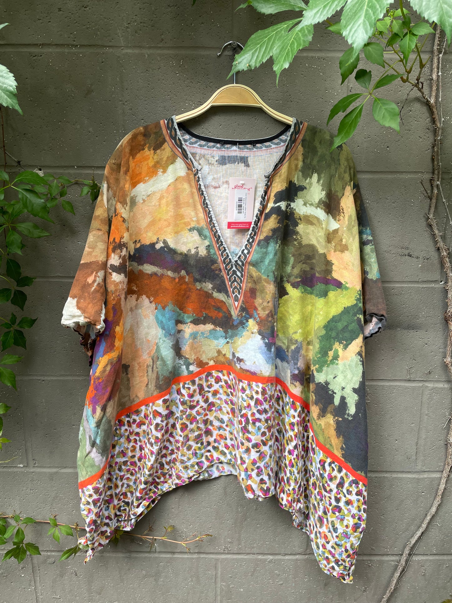 linen-blend boxy caftan flowy top