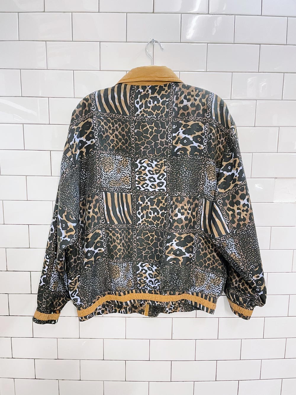 vintage anney animal print silk bomber jacket