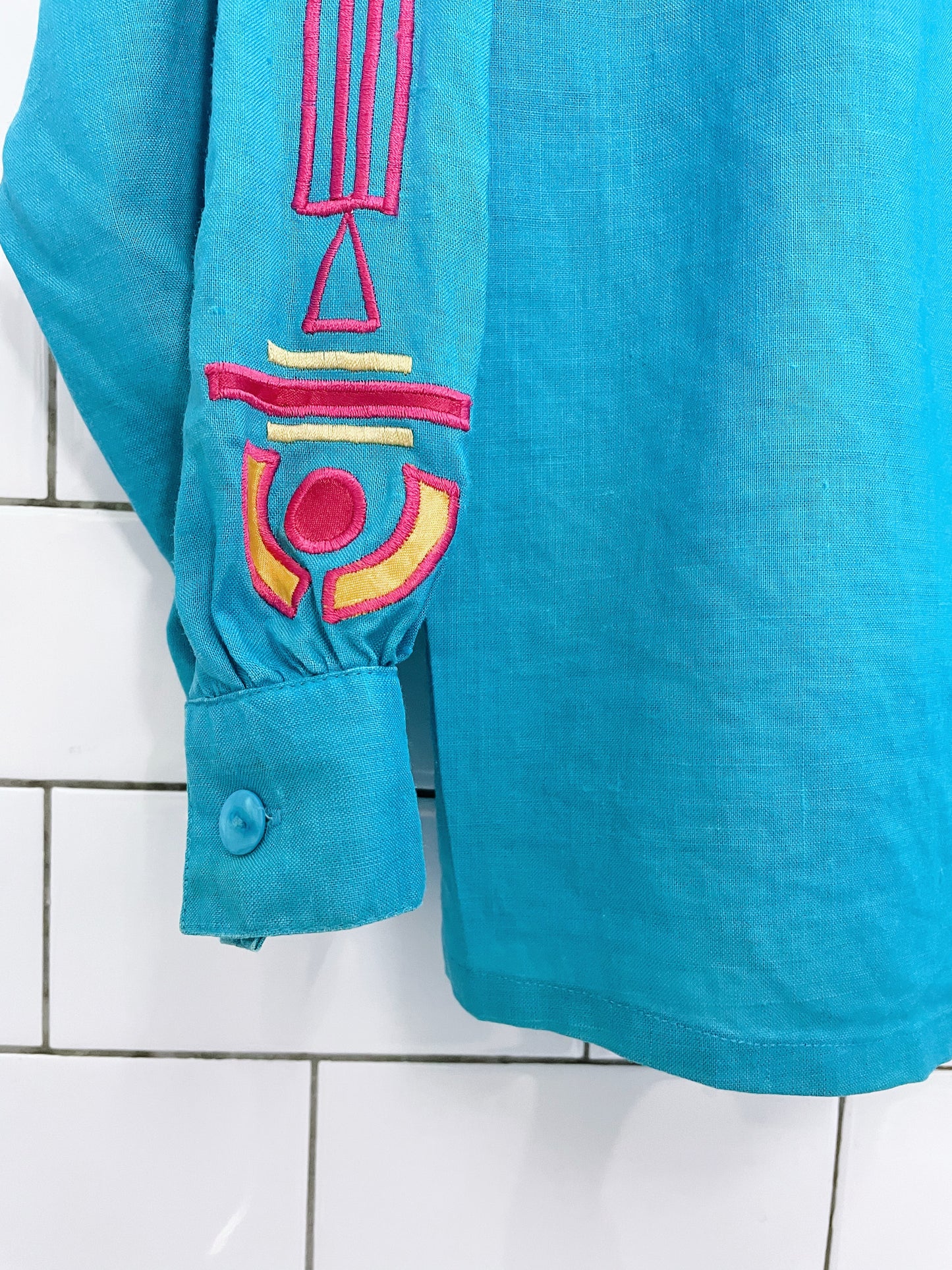 vintage gary fabrikant embroidered ramie shirt