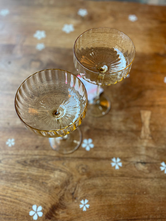 set of 2 ribbed amber coupe champagne glasses