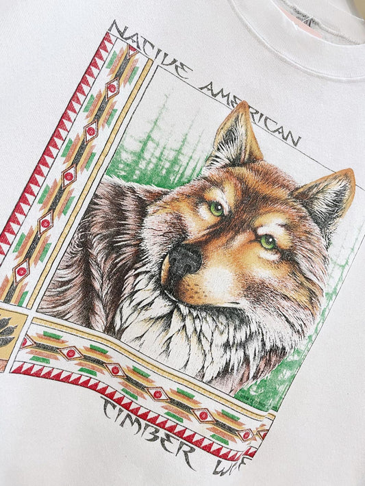 vintage made in usa timber wolf graphic crew
