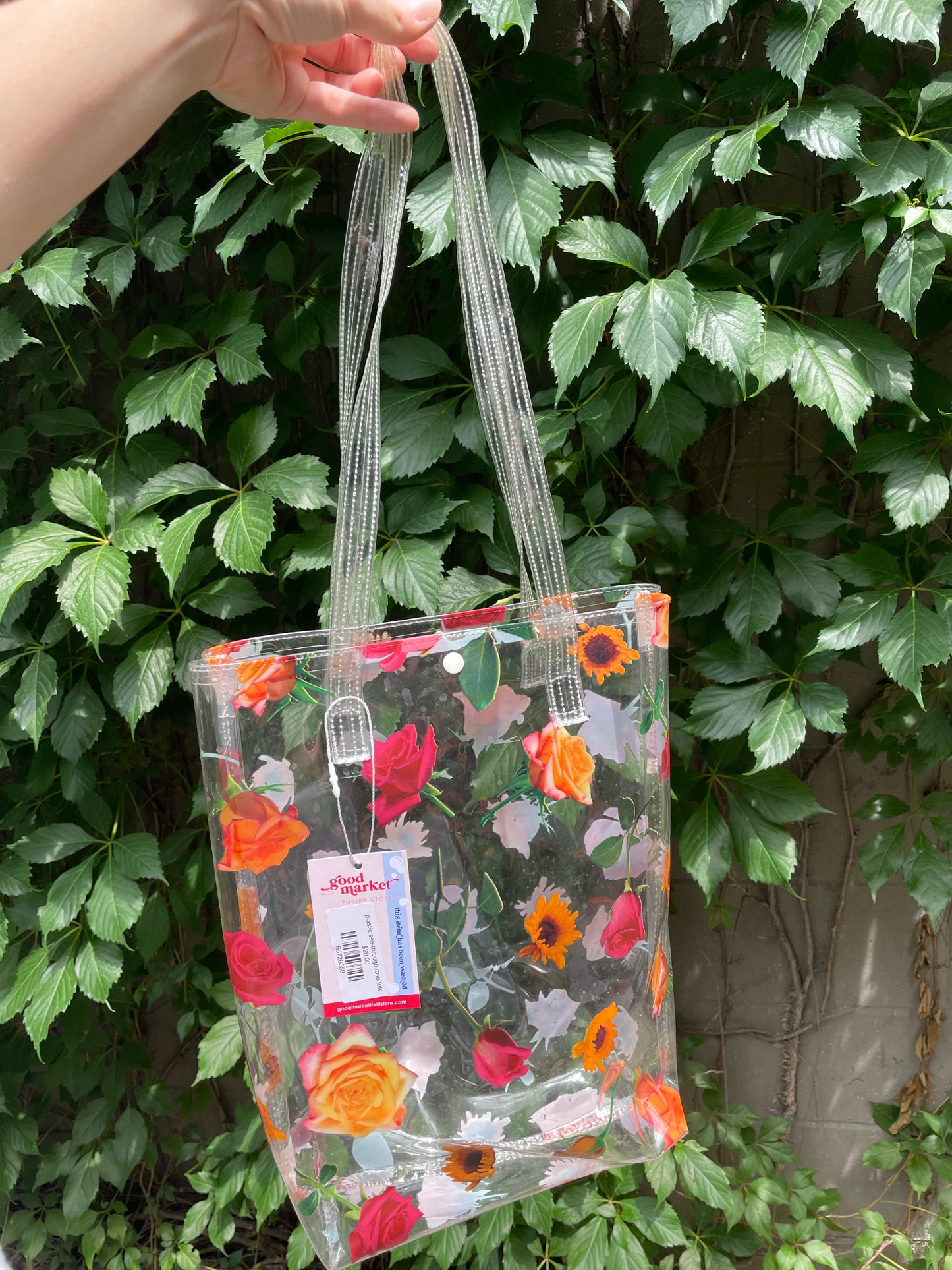 plastic see-through rose tote