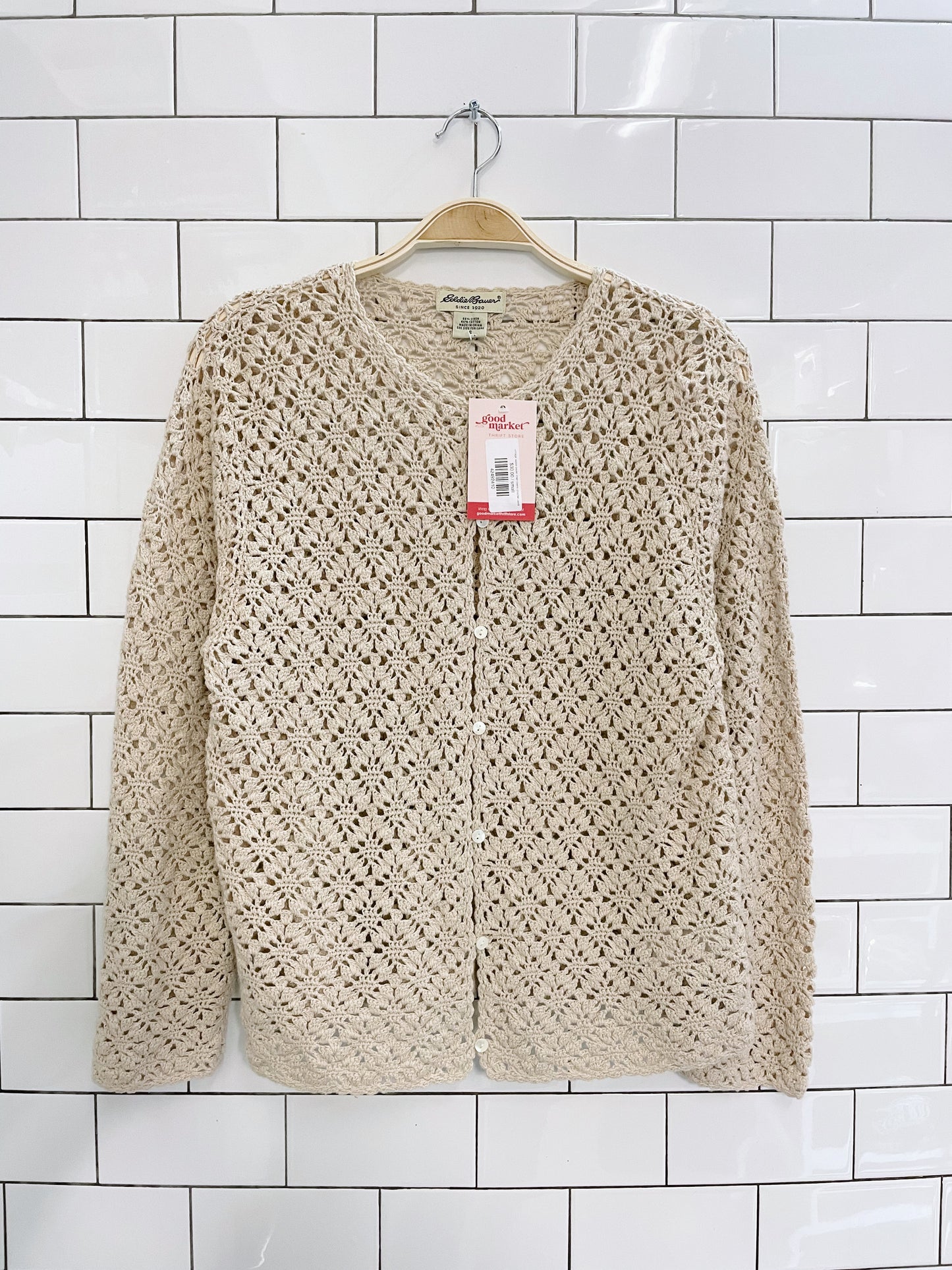 vintage eddie bauer linen-blend crochet cardi
