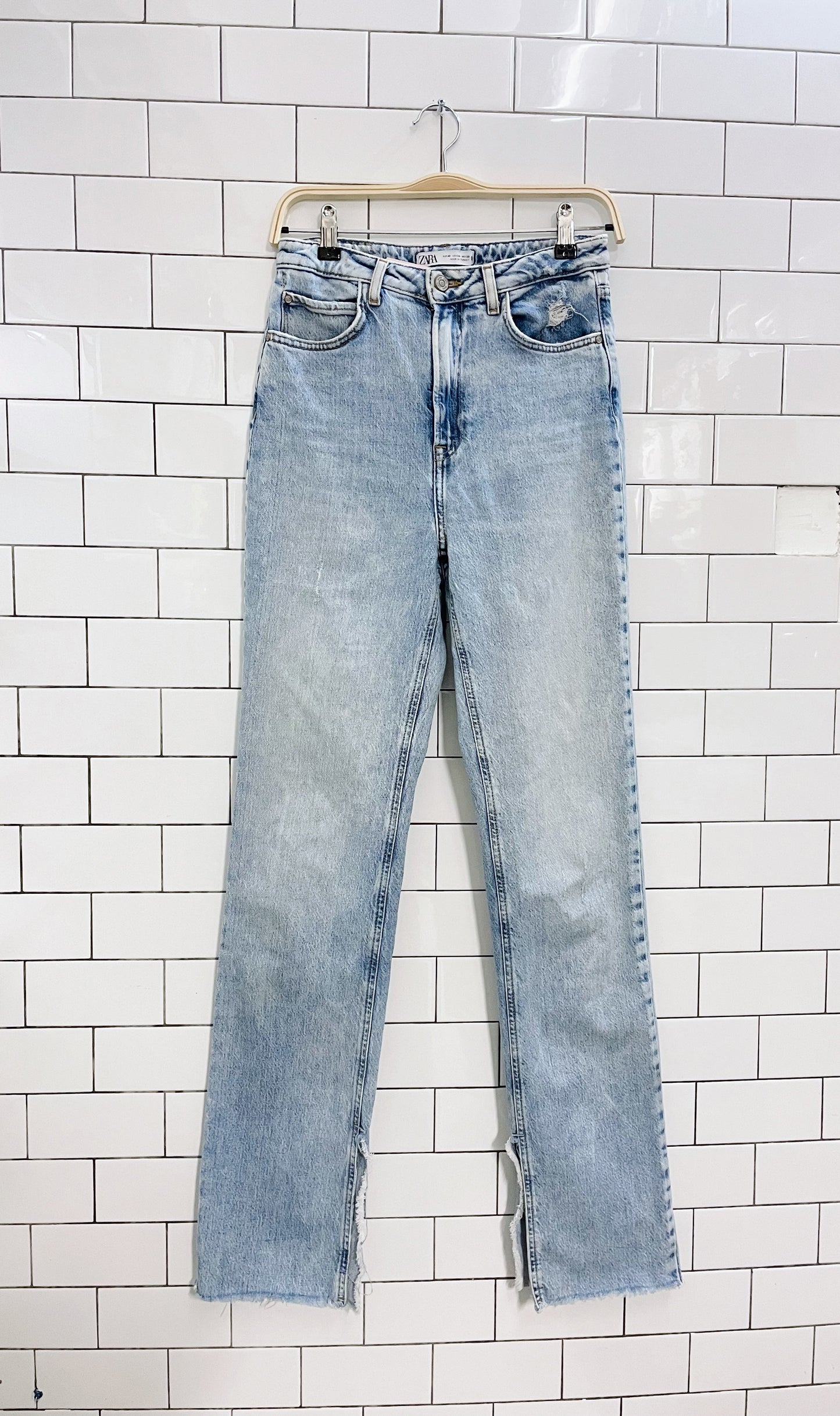 zara high rise straight split hem jeans