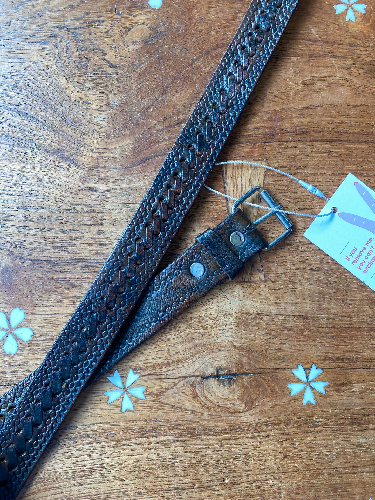 vintage tooled braided leather belt