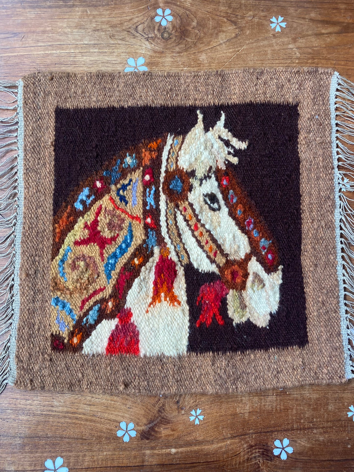 vintage handmade wool carousel horse tapestry
