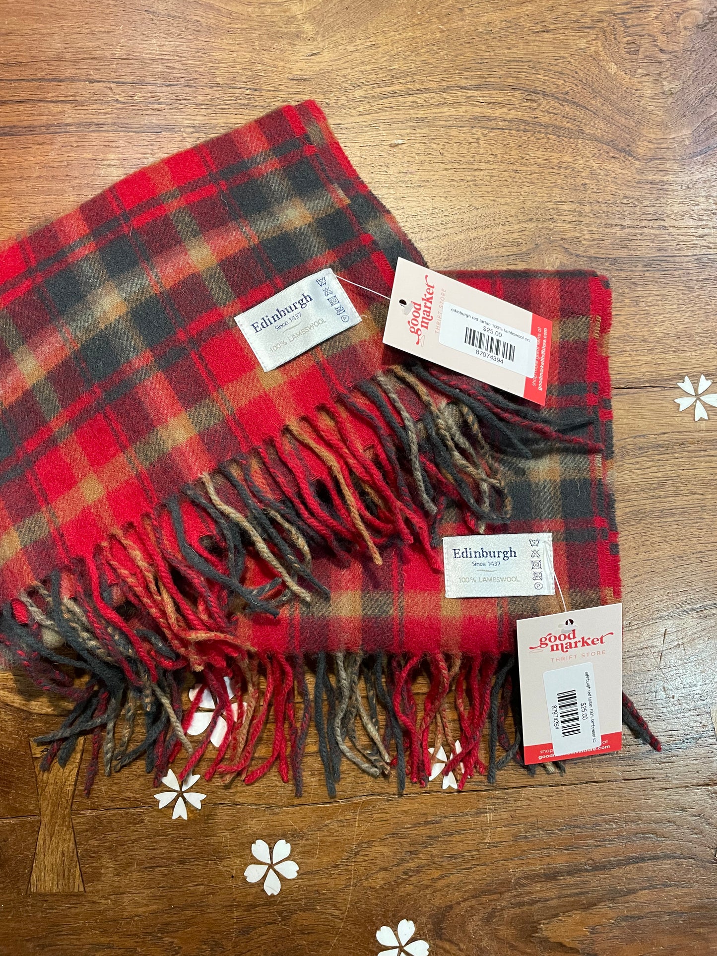 edinburgh red tartan 100% lambswool scarf