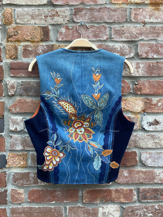 handmade artsy floral patchwork vest