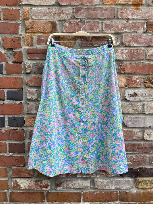 vintage floral tie waist midi skirt