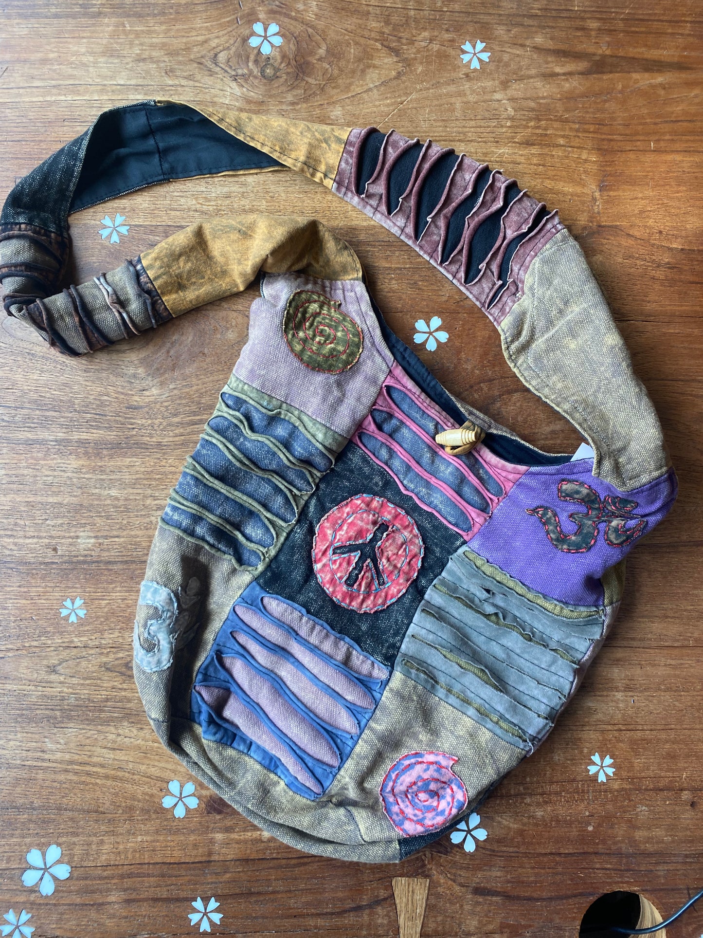 vintage ark boho patchwork peace sling bag