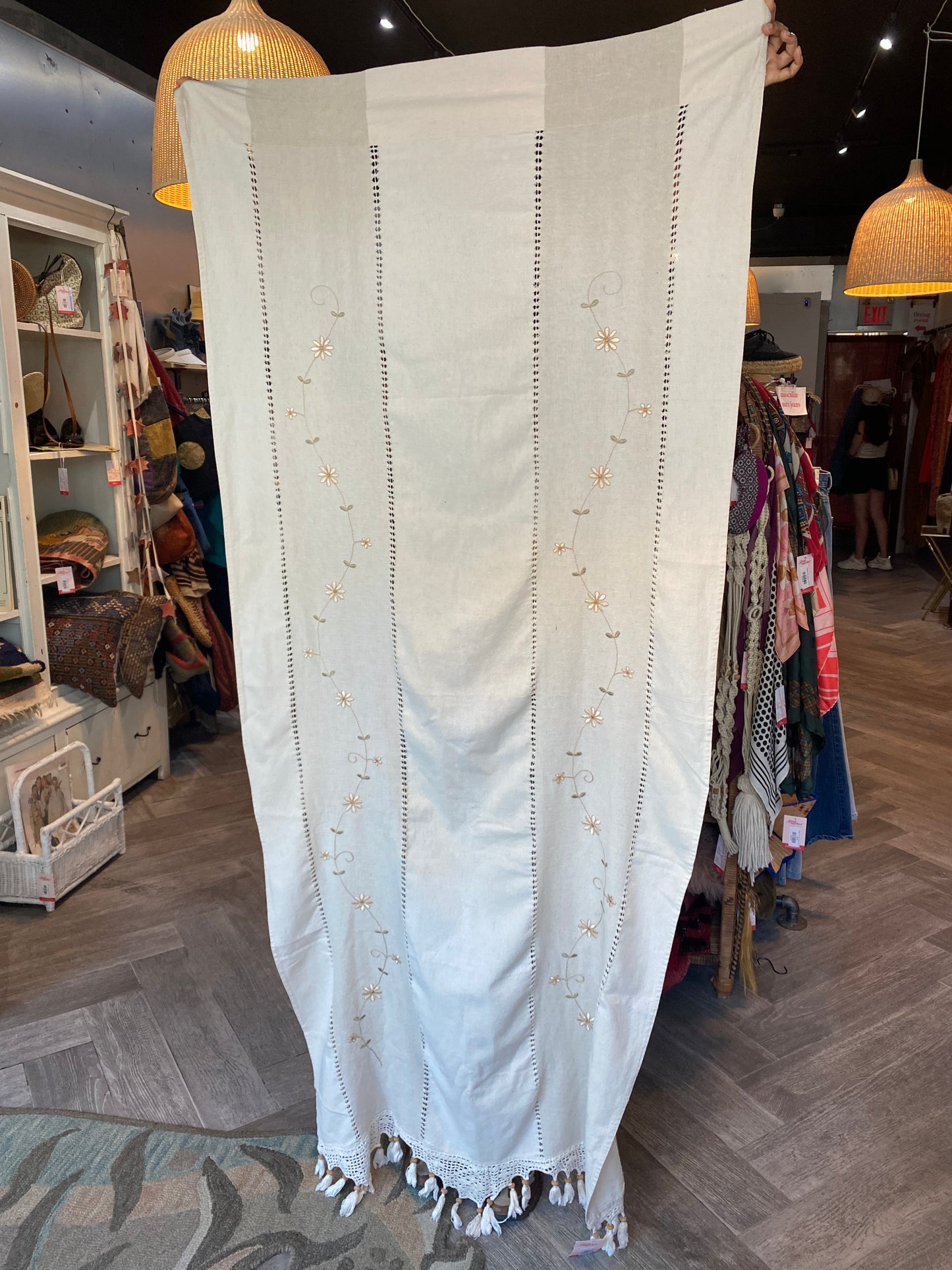 x2 vintage crochet embroidered natural curtains